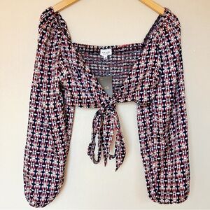 Le Lis Long Sleeve Abstract Print Crop Top